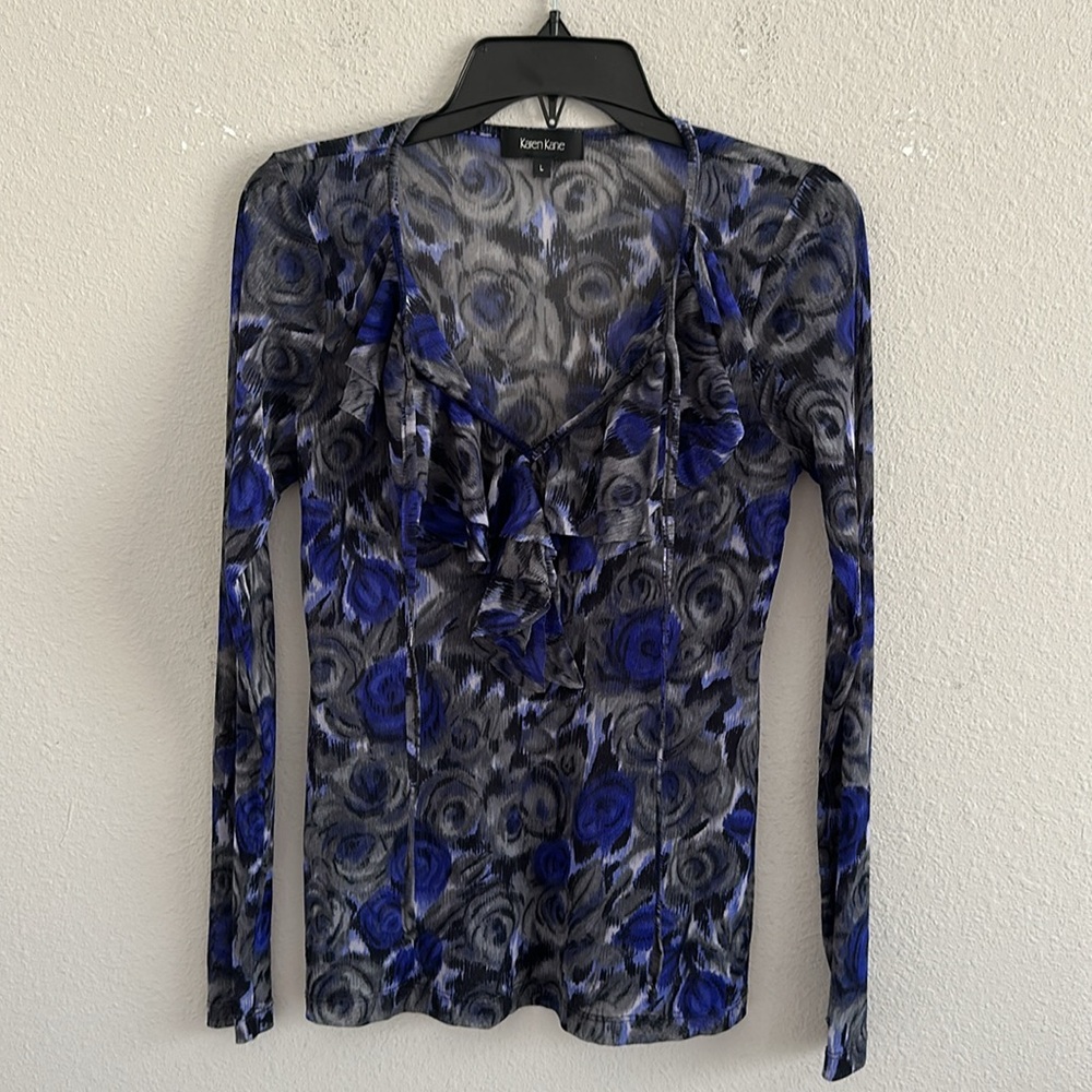 Karen kane sheer ruffle blouse large